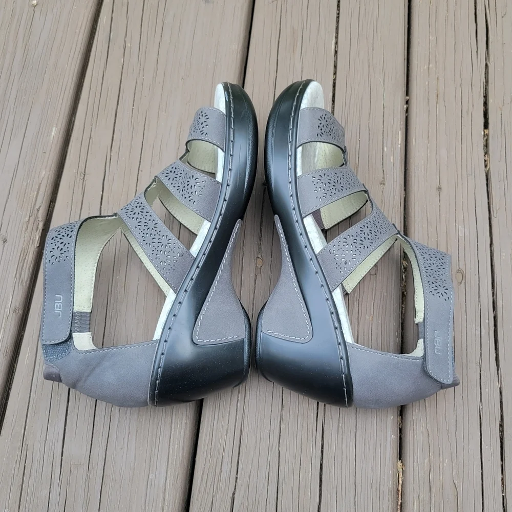 JBU By Jambu Bianca Grey Faux Leather Open Toe Wedge Heel Gladiator Sandals 8‎ - Picture 3 of 9